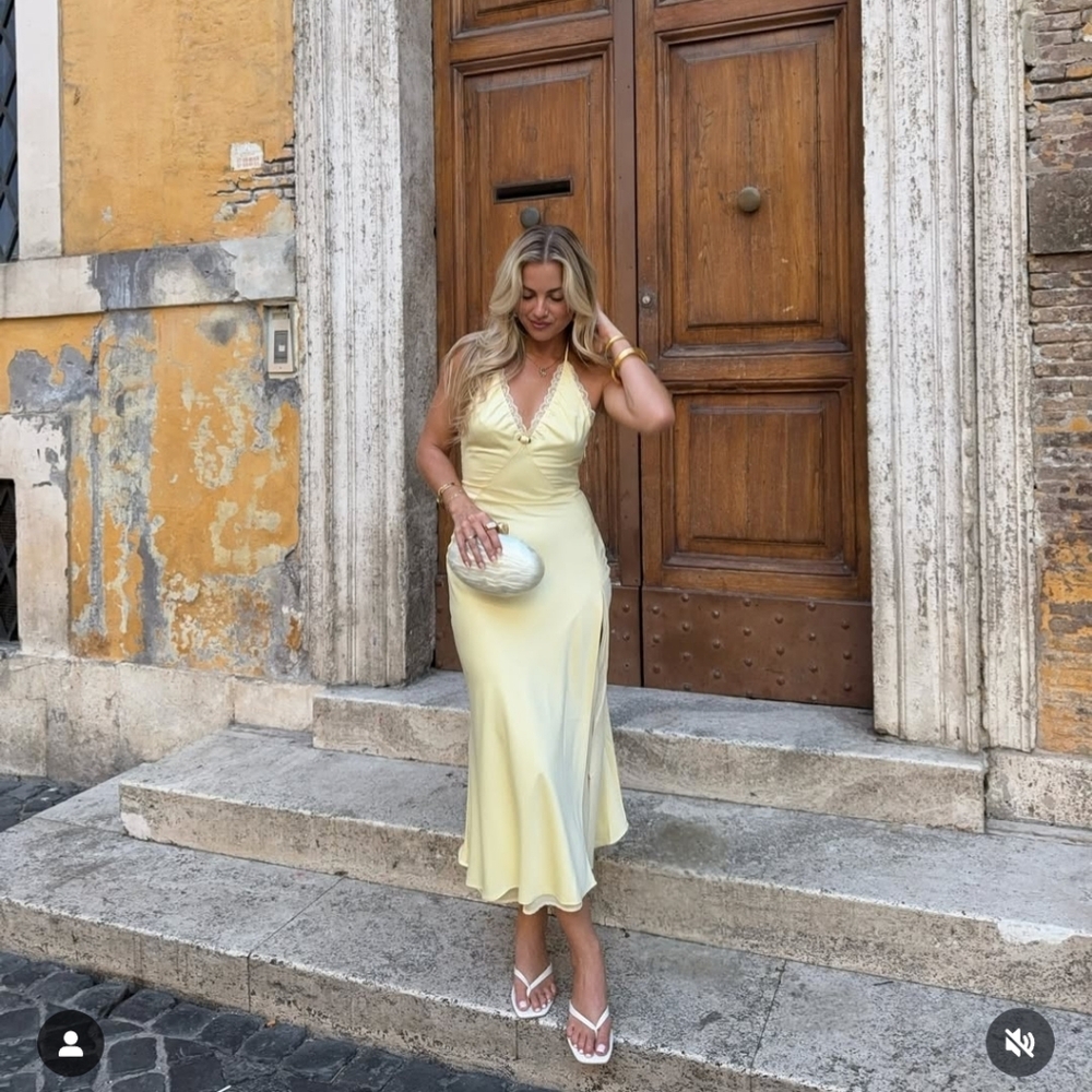 REVOLVE Pale Yellow Satin Slip Dress